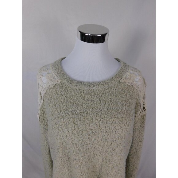 Forever 21 Plus Sage Green Lace Shoulder Sweater 1X - Metallic Knit - Excellent - Picture 2 of 11